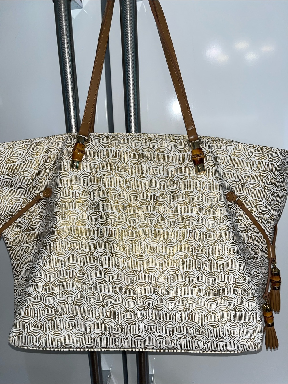 Lilly Pulitzer… Mizner gold, cream…Fish Patterned Tote… used twice